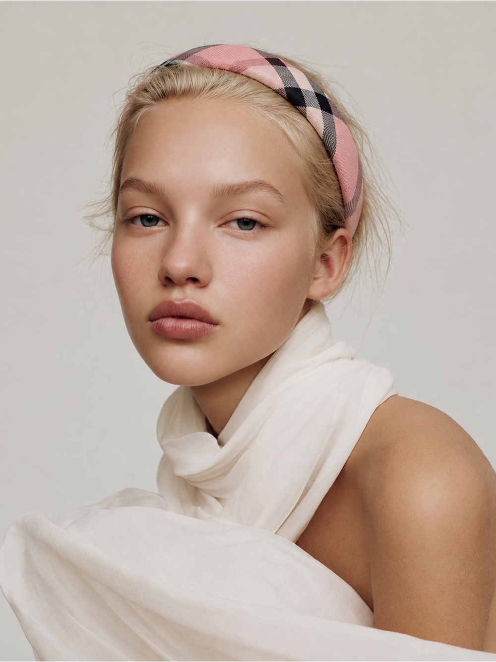 Pink Plaid Padded Headband